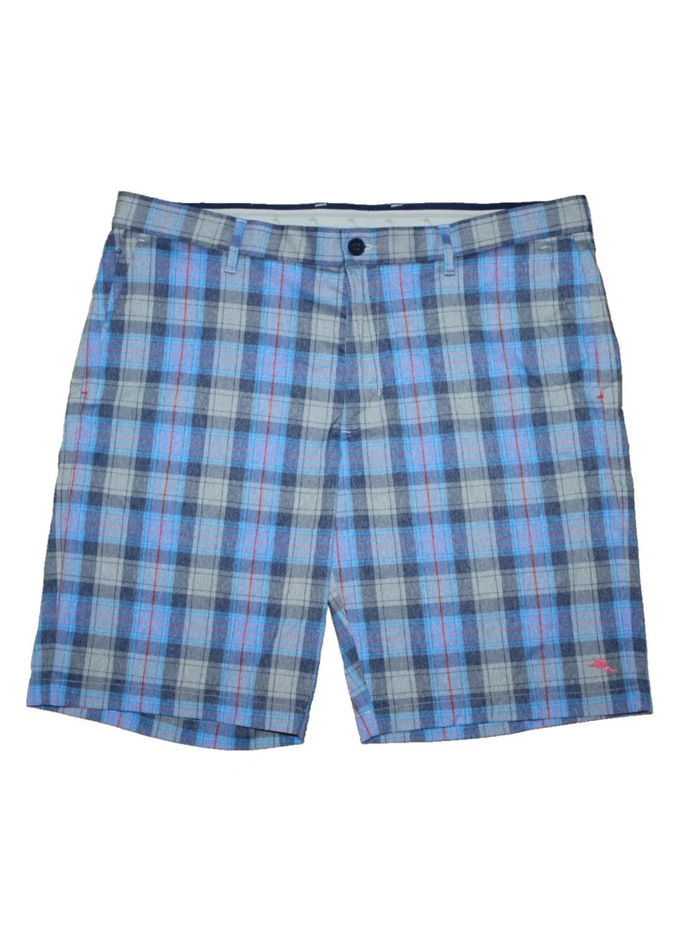 Tommy Bahama Blue Gray Men's Nylon Blend Zip Pocket Plaid Golf Shorts Size 38